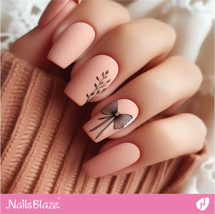 Matte Peach Fuzz Nail Design with Bow | Color of the Year 2024 - NB1936